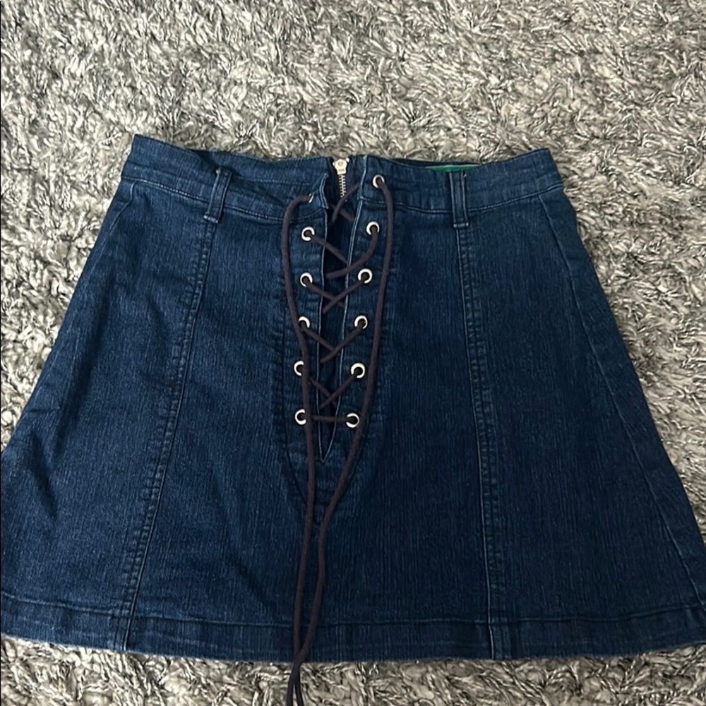 Dark denim lace up skirt
